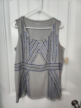 NEW! Coldwater Creek Women's Gray Tank Top with Blue Sequin Accents, Size Large
